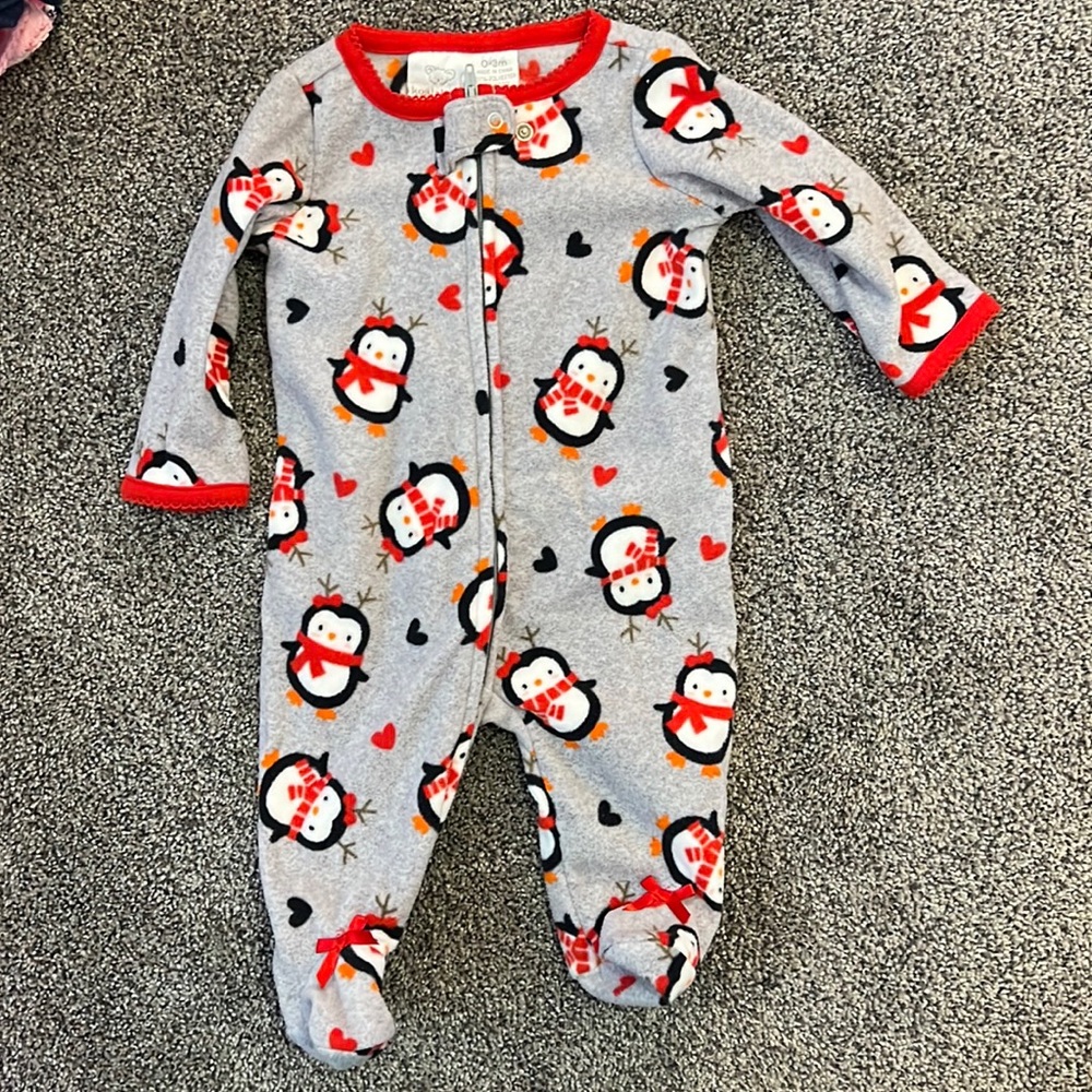 Christmas penguin pajama fleece sleeper baby girl or boy unisex